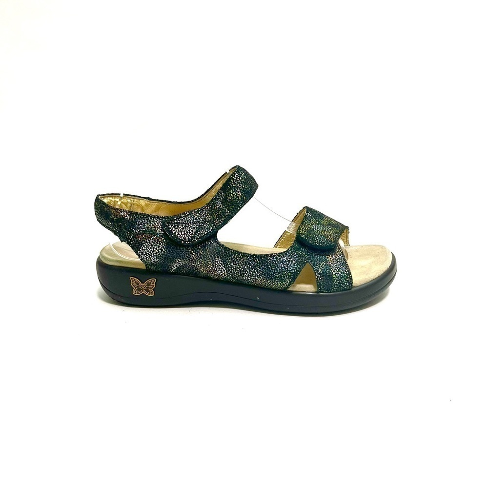 Vintage Y2K black iridescent suede Velcro strap open toe walking sandals